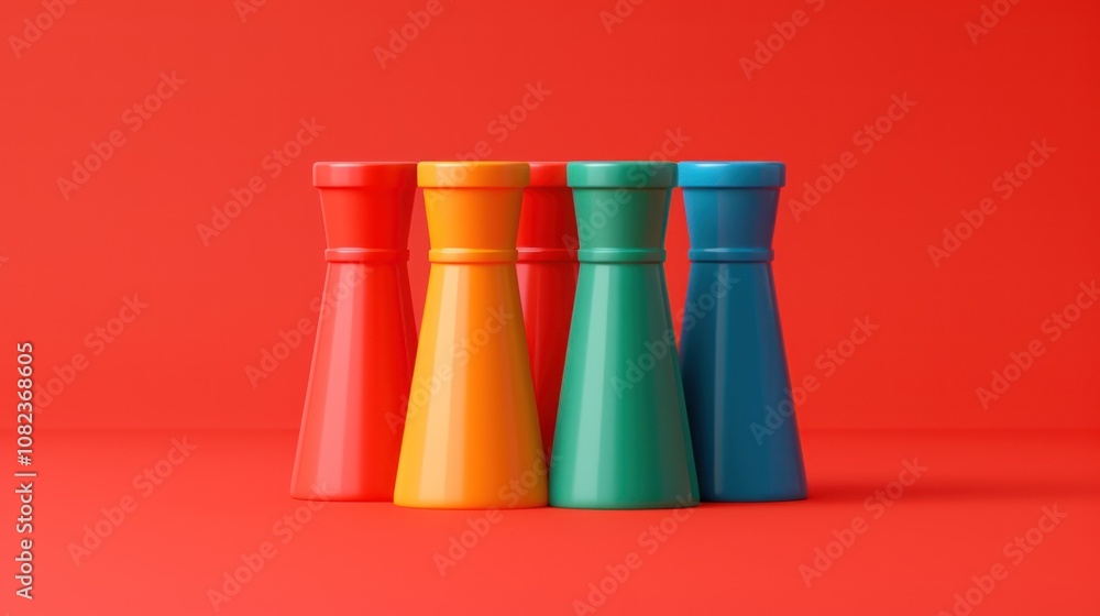 Fototapeta premium Colorful Bottles on Red Background