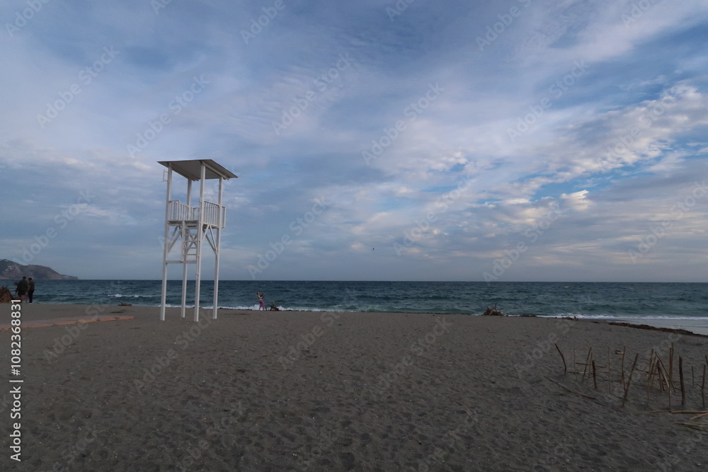 Lifeguard tower on Burriana beach in Nerja in Spain Lifeguard tower on Burriana beach in Nerja in Spain