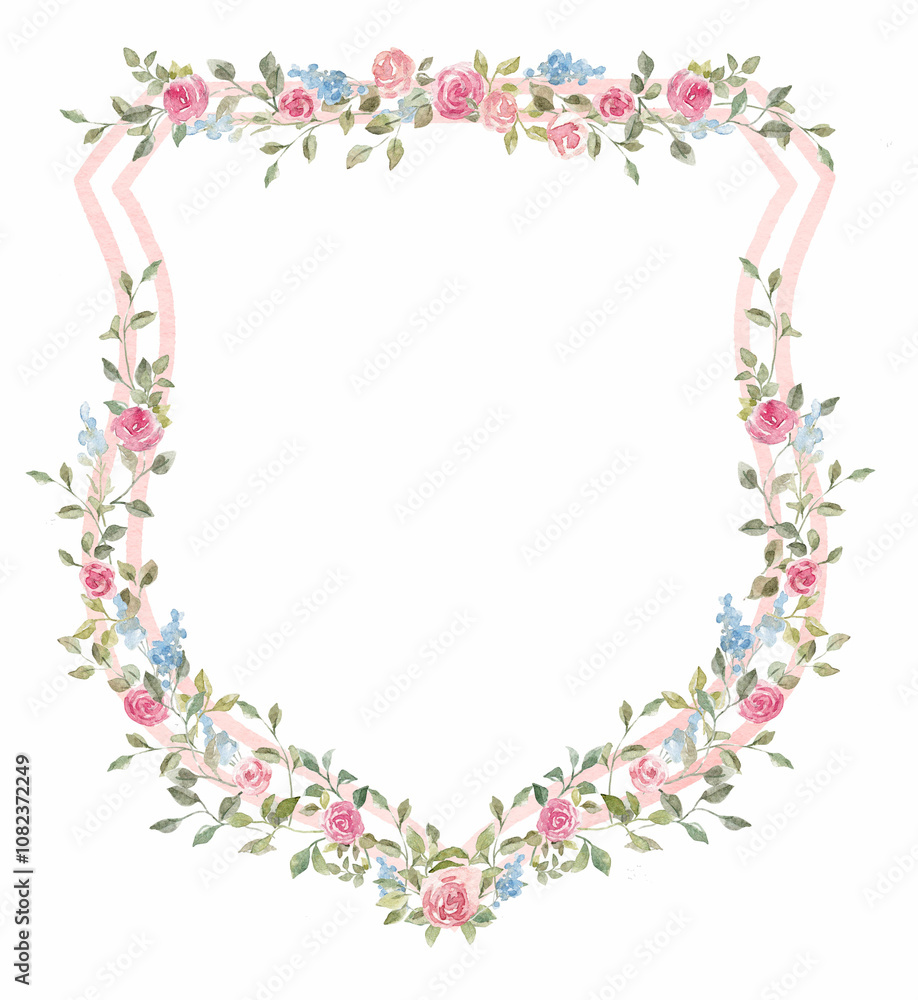 Beautiful wedding crest coat of arms with watercolor flowers. Ready wedding clip art. Stock illustration. Beautiful wedding crest coat of arms with watercolor flowers. Ready wedding clip art. Stock illustration.