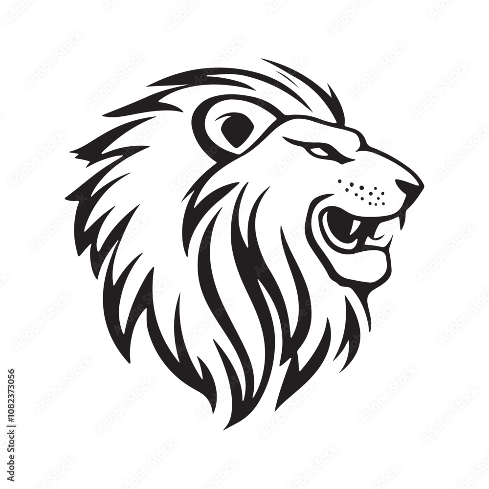 Fototapeta premium Lion-face artwork vector with intricate details and bold lines. furious wild lion on a white background.