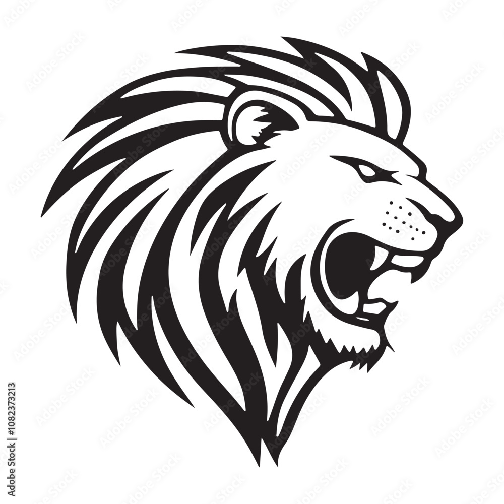 Obraz premium Lion-face artwork vector with intricate details and bold lines. furious wild lion on a white background.