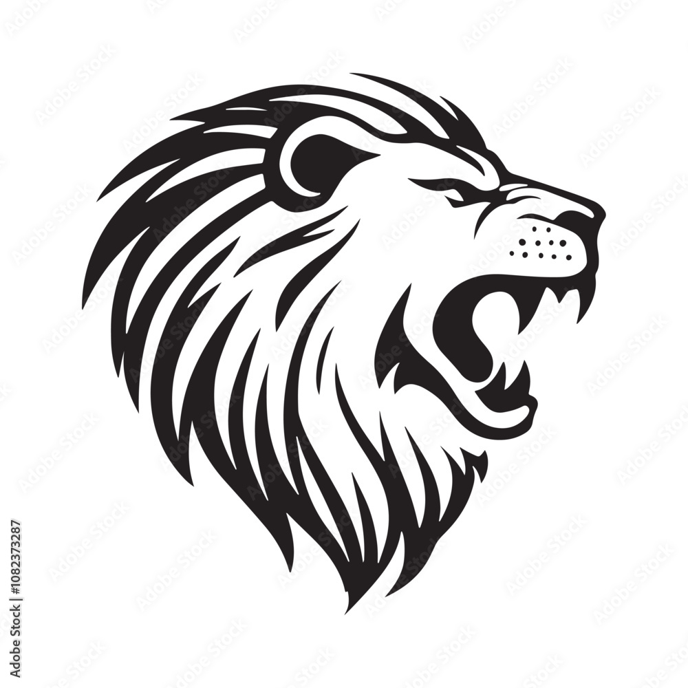 Fototapeta premium Lion-face artwork vector with intricate details and bold lines. furious wild lion on a white background.