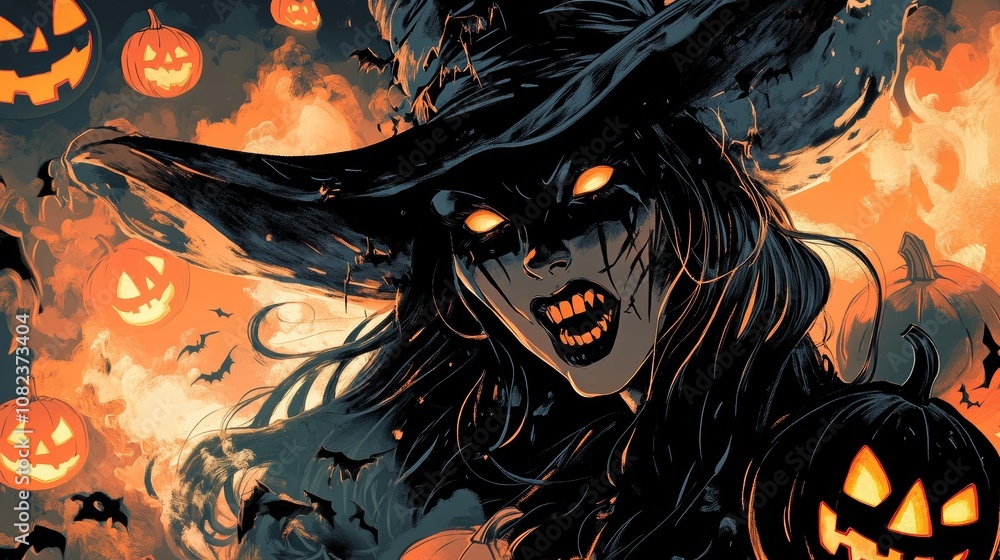 Scary witch holding a pumpkin celebrating halloween night Scary witch holding a pumpkin celebrating halloween night