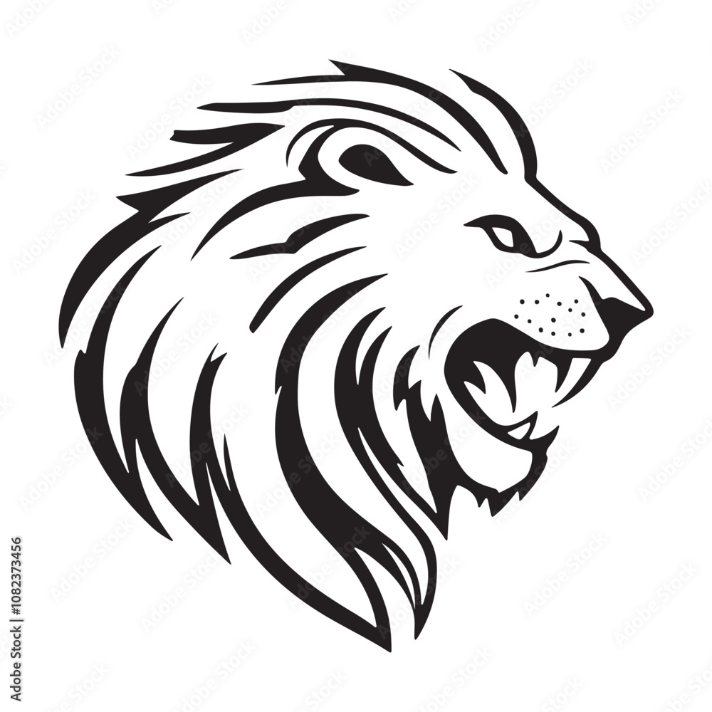 Obraz premium Lion-face artwork vector with intricate details and bold lines. furious wild lion on a white background.