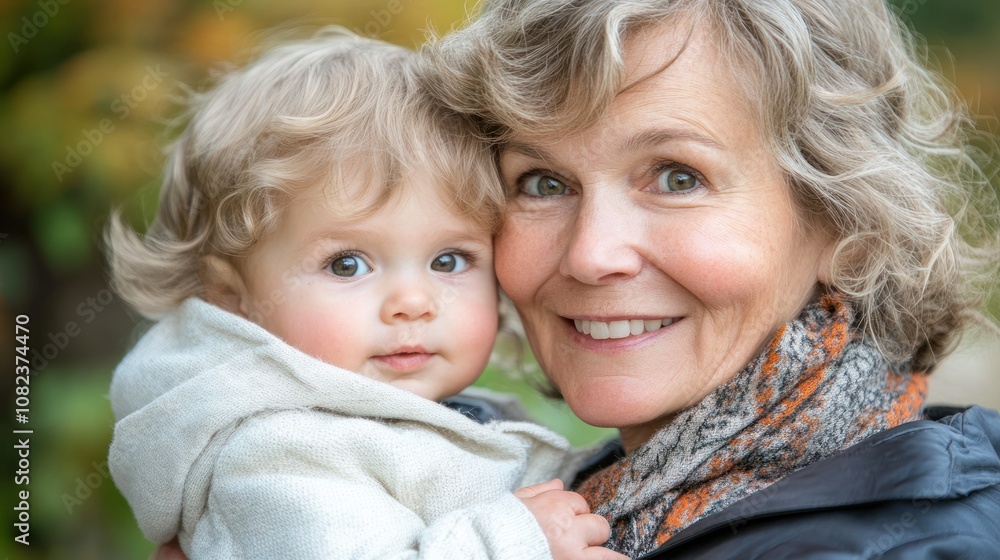 Close-up Portrait of a Grandmother and Grandchild Close-up Portrait of a Grandmother and Grandchild