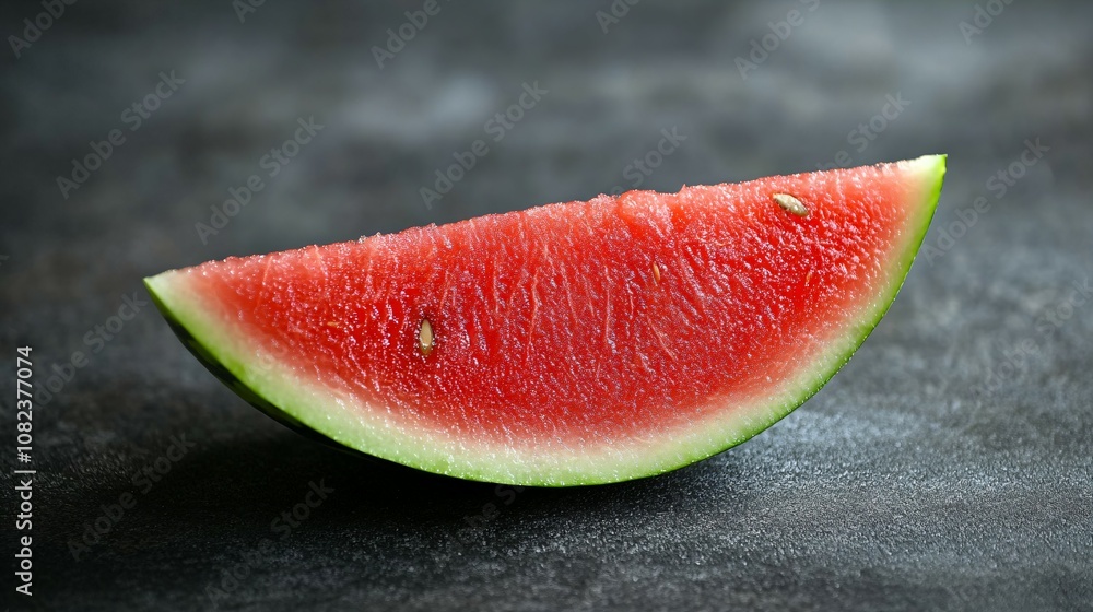 A close-up shot of a delicious and juicy slice of watermelon, with a few seeds and rind in the background A close-up shot of a delicious and juicy slice of watermelon, with a few seeds and rind in the background