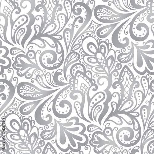 Abstract swirl pattern, grey and white colours. Seamless floral pattern-488.