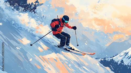 Wallpaper Mural Skiing winter Flat illustration Torontodigital.ca