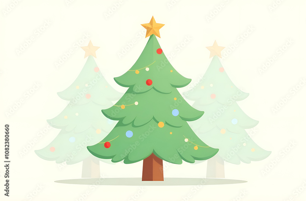 Fototapeta premium Simple green Christmas tree with colourful presents seasonal theme concept