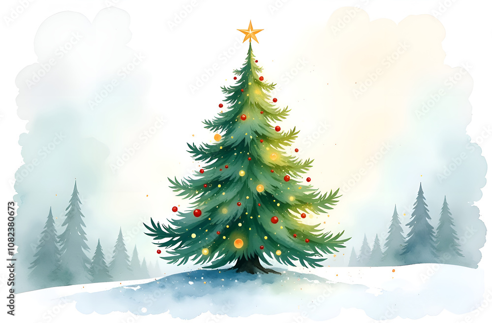 Obraz premium Beautiful christmas tree watercolor.