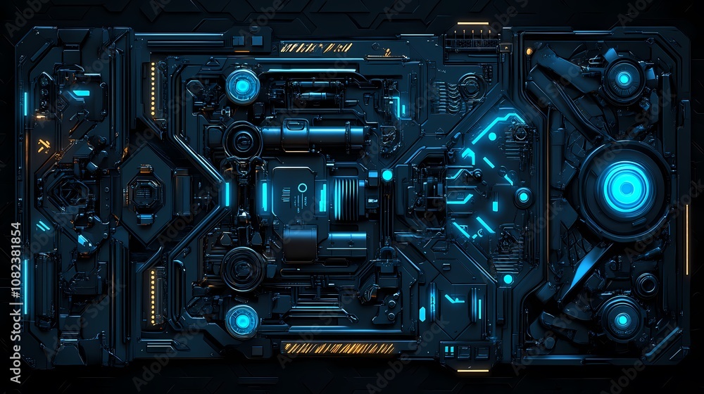 Fototapeta premium Digital technology blue mechanical structure illustration poster background