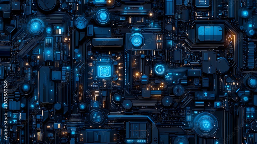 Fototapeta premium Digital technology blue mechanical structure illustration poster background
