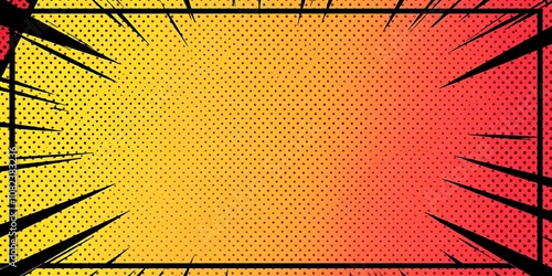 A vibrant comic book style background with a yellow to red gradient.