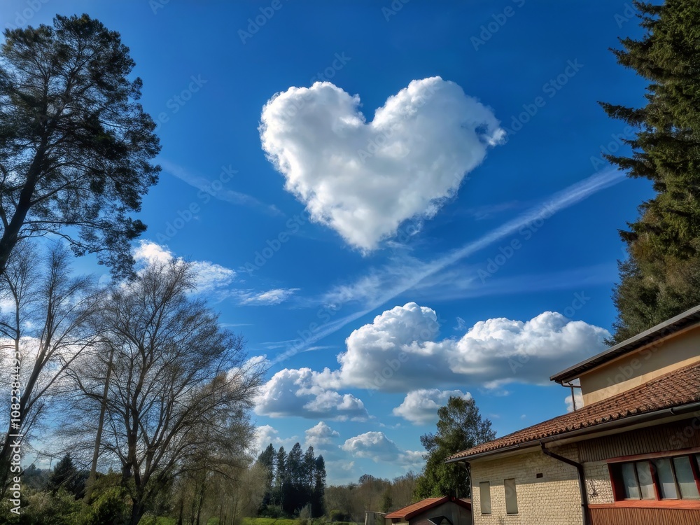 Heart Shaped Cloud in a Blue Sky - Romantic Conceptual Photography, Generative AI Art, Dreamy Atmosphere, Nature's Beauty, Whimsical Cloud Formation, Serene Landscape, Sky Aesthetics Heart Shaped Cloud in a Blue Sky - Romantic Conceptual Photography, Generative AI Art, Dreamy Atmosphere, Nature's Beauty, Whimsical Cloud Formation, Serene Landscape, Sky Aesthetics