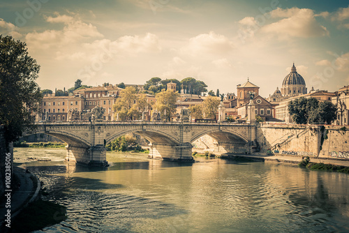 Rome, Italy. View of the Tiber River and the Vatican