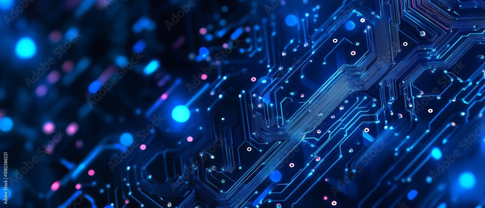Futuristic quantum computing technology concept with blue circuit board background, flowing waves, and dynamic quantum explosion design Futuristic quantum computing technology concept with blue circuit board background, flowing waves, and dynamic quantum explosion design