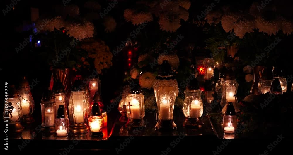 All Saints' Day candles in the evening