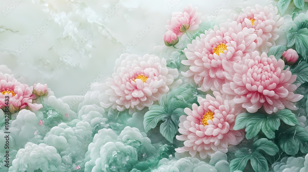 Traditional Chinese jade carving chrysanthemum illustration poster background