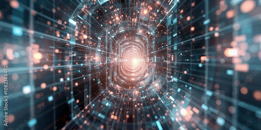 Fototapeta premium Abstract digital tunnel with glowing lights.