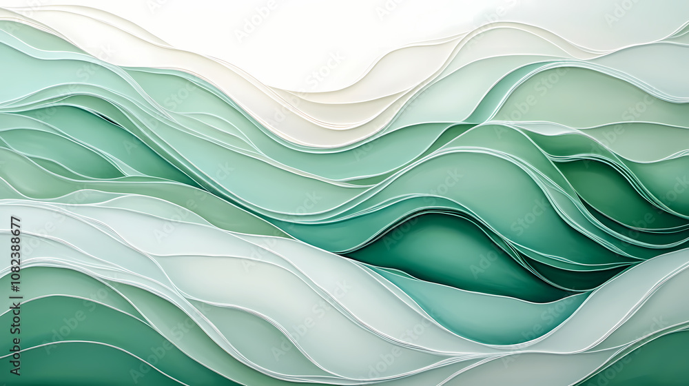 Minimalist abstract art with layered green and ivory waves creating a soothing, harmonious aesthetic. Harmonious. Illustration Minimalist abstract art with layered green and ivory waves creating a soothing, harmonious aesthetic. Harmonious. Illustration