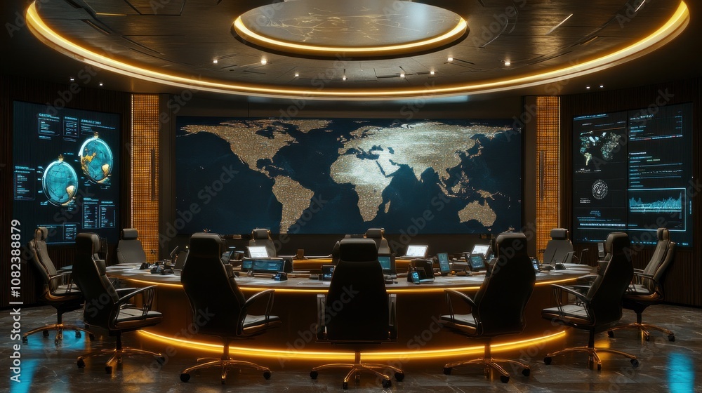 Command Center Map Vector A modern command center with a world map, showcasing technology and ...