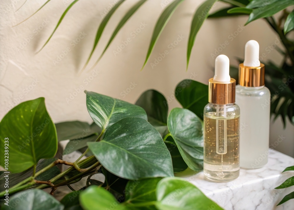Minimalist Skincare Scene with Serum Bottles, Natural Elements, and Copy Space for Branding and Marketing, Ideal for Beauty Products, Wellness, and Eco-Friendly Promotions Minimalist Skincare Scene with Serum Bottles, Natural Elements, and Copy Space for Branding and Marketing, Ideal for Beauty Products, Wellness, and Eco-Friendly Promotions