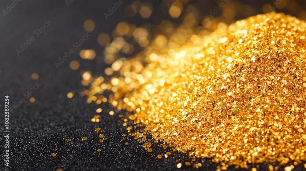 A pile of gold dust sparkling under direct light, gold dust, pure wealth A pile of gold dust sparkling under direct light, gold dust, pure wealth