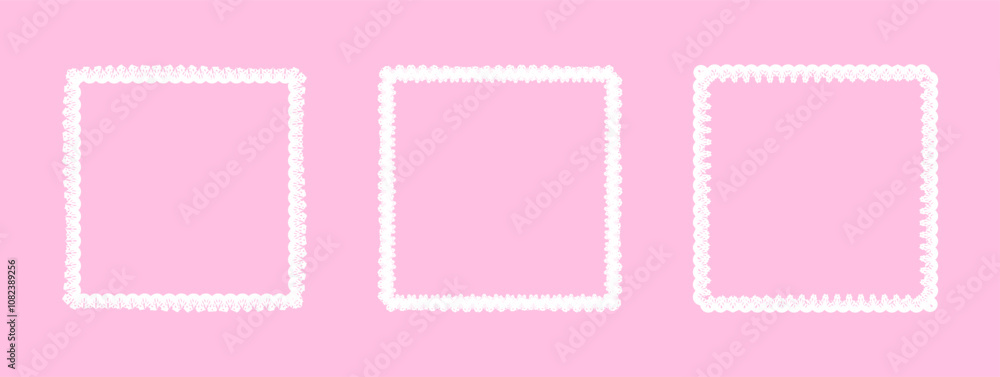 Three white frames on pink background. Simple, textured border. Delicate, lacy border. Feminine and visually appealing backdrop. Unique decorative borders add variety. Soft and elegant aesthetic. Three white frames on pink background. Simple, textured border. Delicate, lacy border. Feminine and visually appealing backdrop. Unique decorative borders add variety. Soft and elegant aesthetic.