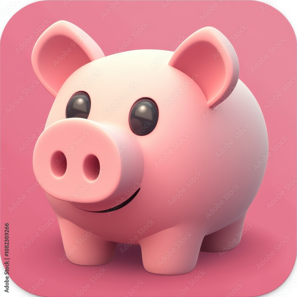 Happy Smiling Pink Piggy Bank Icon with Rounded Eyes for Money Management Apps Happy Smiling Pink Piggy Bank Icon with Rounded Eyes for Money Management Apps