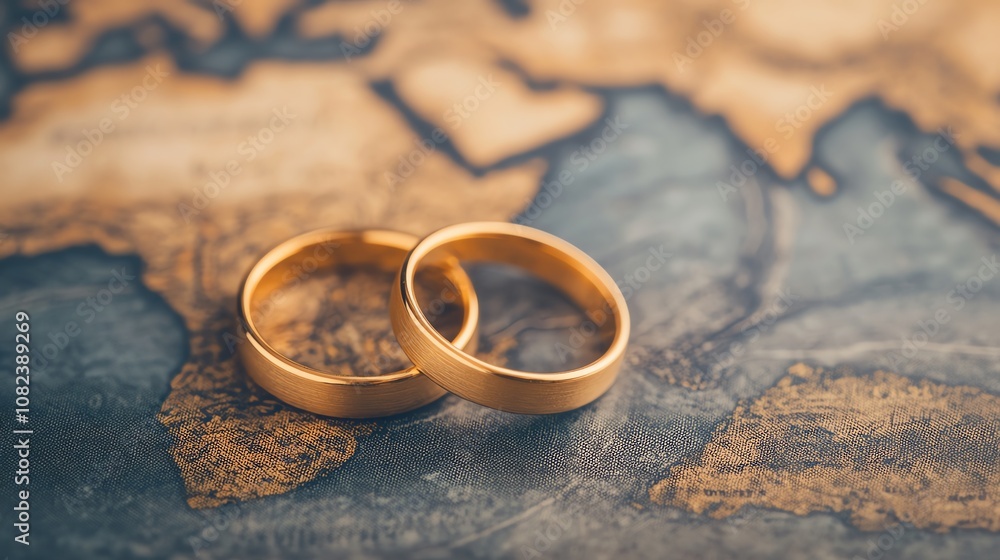 Gold rings scattered on a map, representing a treasure hunt across continents, gold rings on map, adventure and discovery Gold rings scattered on a map, representing a treasure hunt across continents, gold rings on map, adventure and discovery