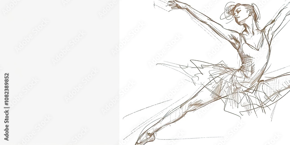 Fototapeta premium A sketch of a beautiful ballerina dancing, isolated on a white background