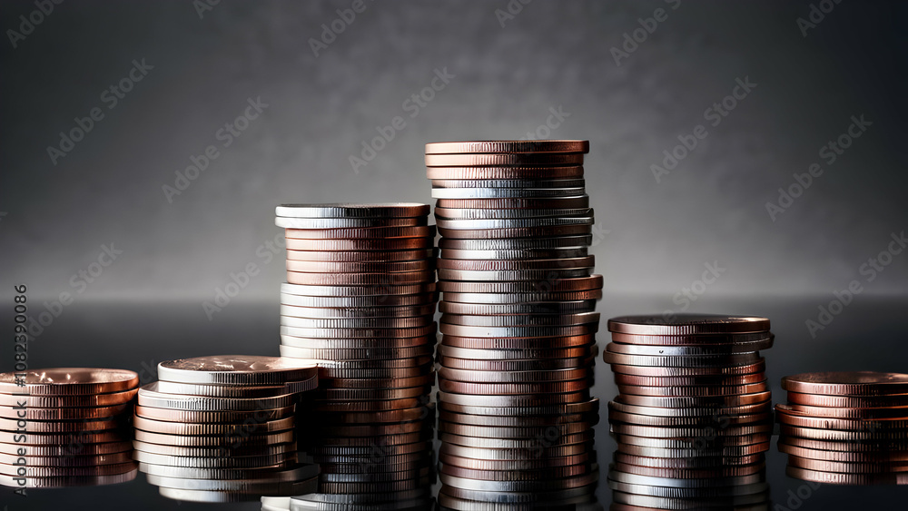 Stacks of U.S. one-cent coins arranged on a modern duotone background with contrasting colors, showcasing financial themes of savings, investment, and currency Stacks of U.S. one-cent coins arranged on a modern duotone background with contrasting colors, showcasing financial themes of savings, investment, and currency