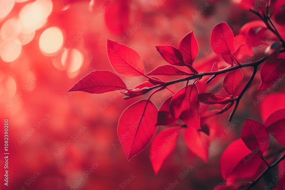 A beautiful branch with red leaves against a soft bokeh background, symbolizing autumn tranquility. A beautiful branch with red leaves against a soft bokeh background, symbolizing autumn tranquility.