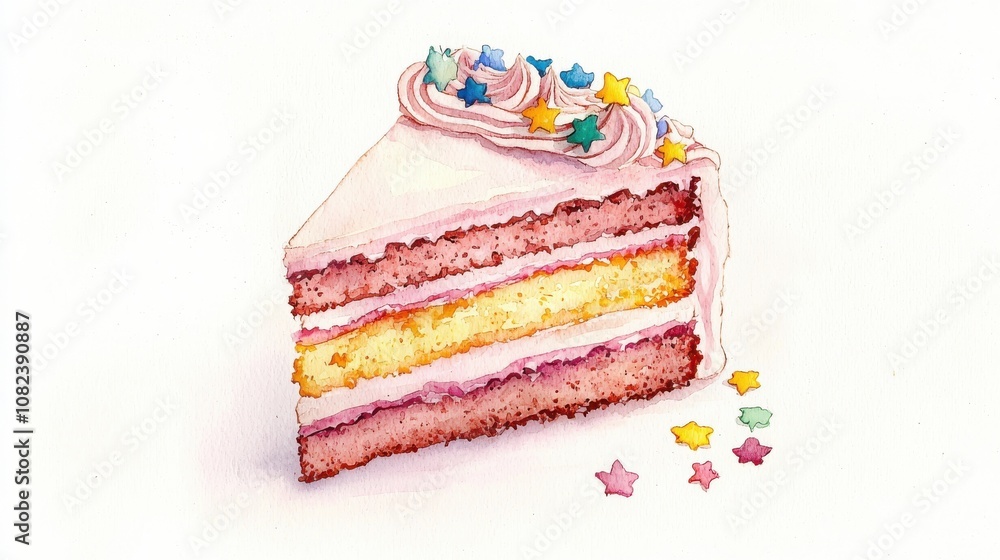 A delicious slice of cake with fluffy layers and colorful star sprinkles, perfect for celebrations and special occasions. A delicious slice of cake with fluffy layers and colorful star sprinkles, perfect for celebrations and special occasions.