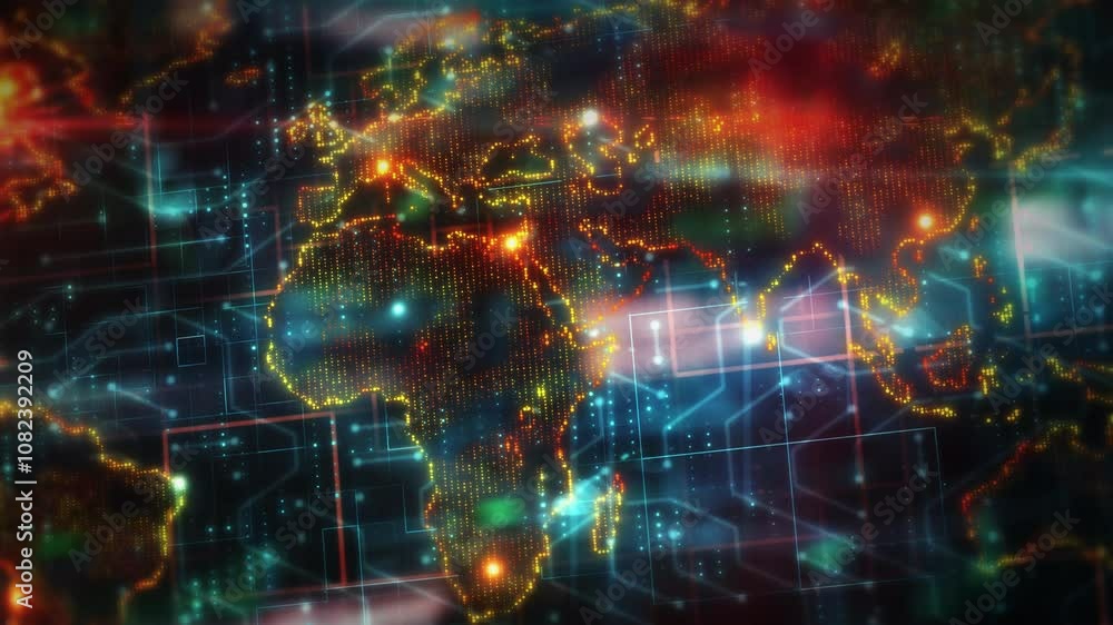 Global communication network connecting world map with futuristic technology Global communication network connecting world map with futuristic technology