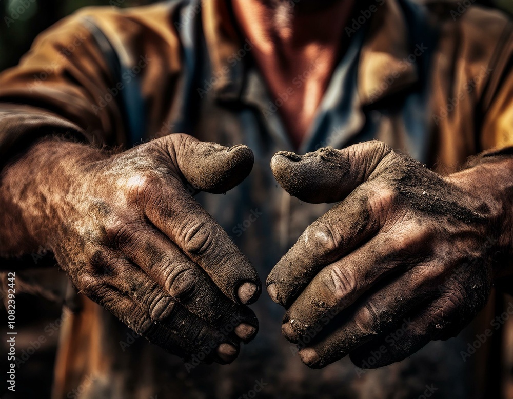 Dirty working persons hands,close-up Dirty working persons hands,close-up