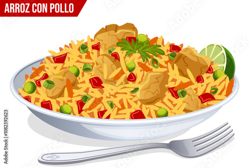 Arroz Con Pollo Authentic Colombian Chicken Rice Plate with Fork - Día de las Velitas Food