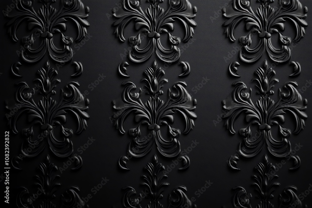 Elegant Damask Pattern on Black Background Elegant Damask Pattern on Black Background