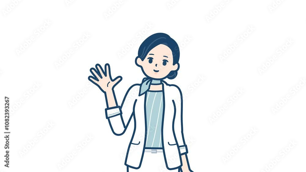 Beauty adviser woman_Smile and waving hello_with alpha channel Beauty adviser woman_Smile and waving hello_with alpha channel