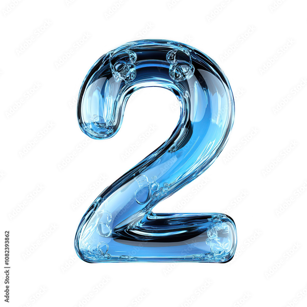 Shiny Glass Number 2 3D Rendered Light Blue Background Minimalist Typography Design Shiny Glass Number 2 3D Rendered Light Blue Background Minimalist Typography Design