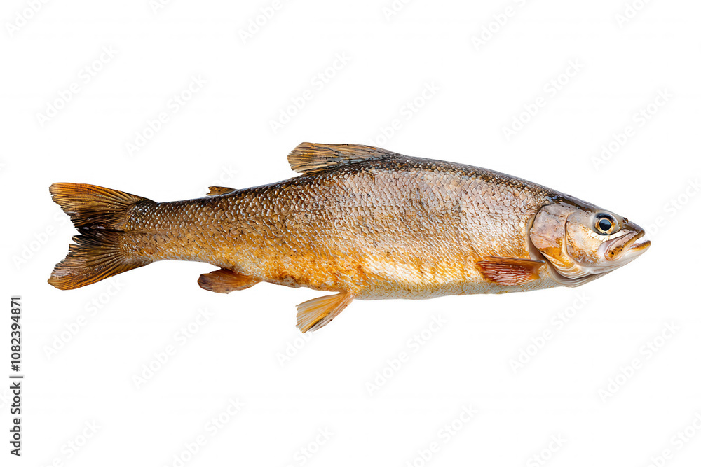 Orange Brown Trout Swimming Towards Right In Black Water Background Orange Brown Trout Swimming Towards Right In Black Water Background