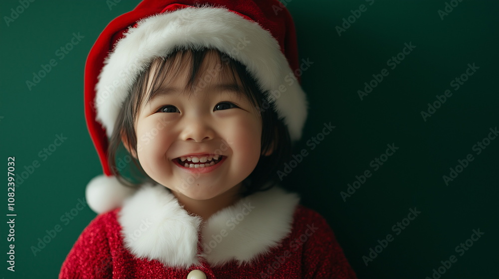 サンタクロースのコスプレをして笑顔になっている子どもの画像 サンタクロースのコスプレをして笑顔になっている子どもの画像