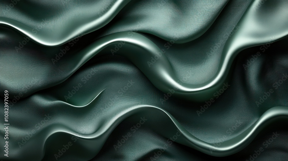 Obraz premium Abstract wavy fabric texture in dark green tones.