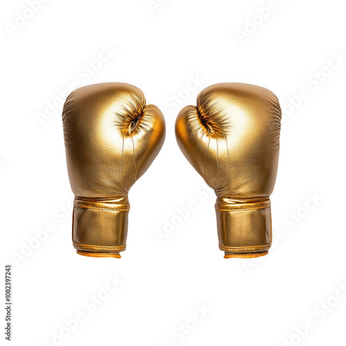 Golden Boxing Gloves with Yellow Boxing Icons, Sports Equipment for Training and Competition photo