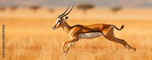 A Running Springbok in the African Savanna