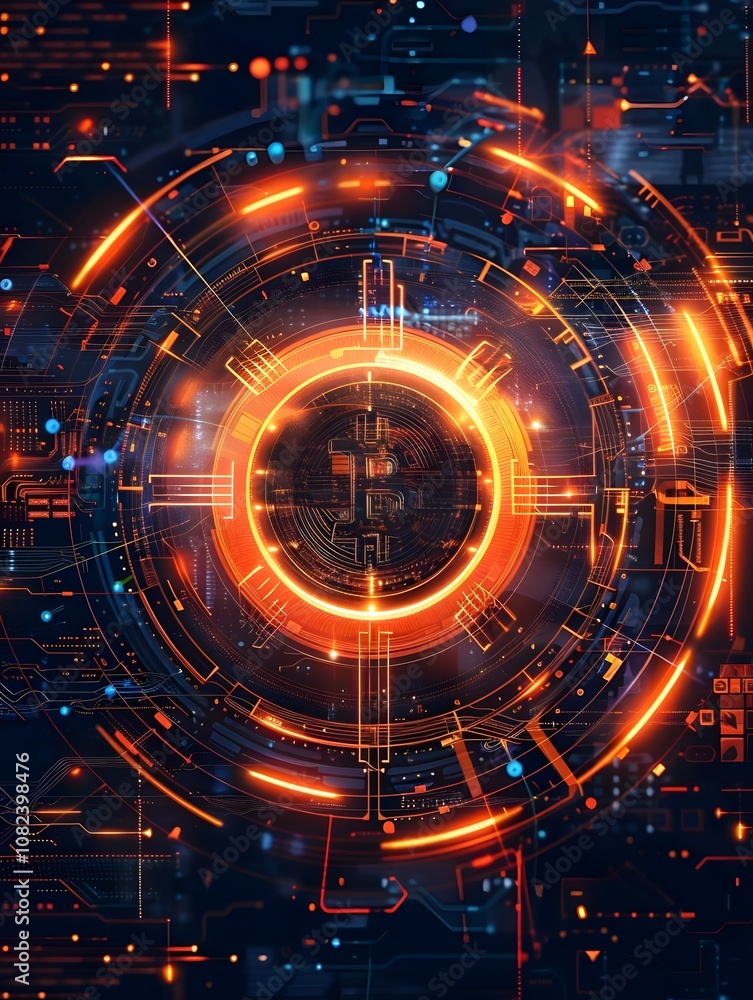 Abstract digital design featuring glowing circuits and a central core, suggesting technology. Abstract digital design featuring glowing circuits and a central core, suggesting technology.