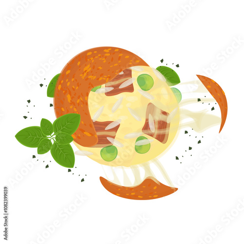Vector Illustration Logo Clipart Italian fried rice balls with mozzarella or arancini 