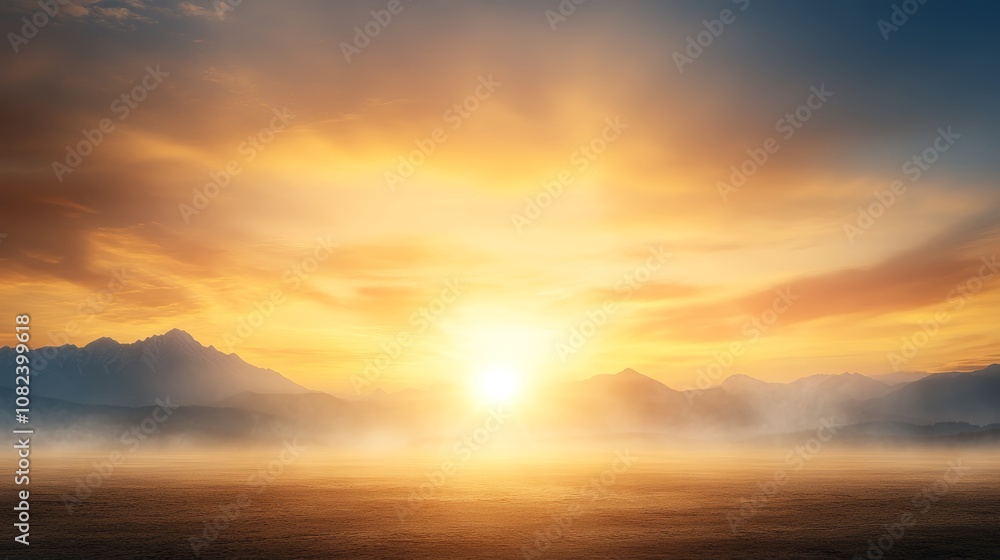 Naklejka premium Breathtaking sunset over a vast field, colorful countryside landscape