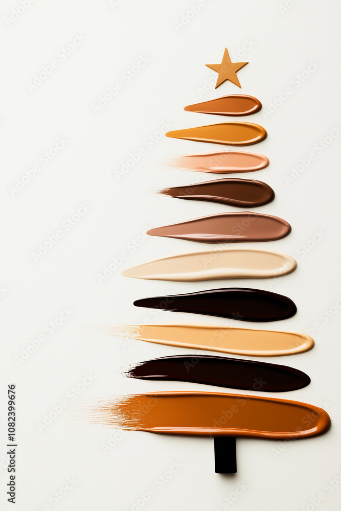 A Christmas tree design made entirely from streaks and swirls of liquid foundation in various skin tones A Christmas tree design made entirely from streaks and swirls of liquid foundation in various skin tones
