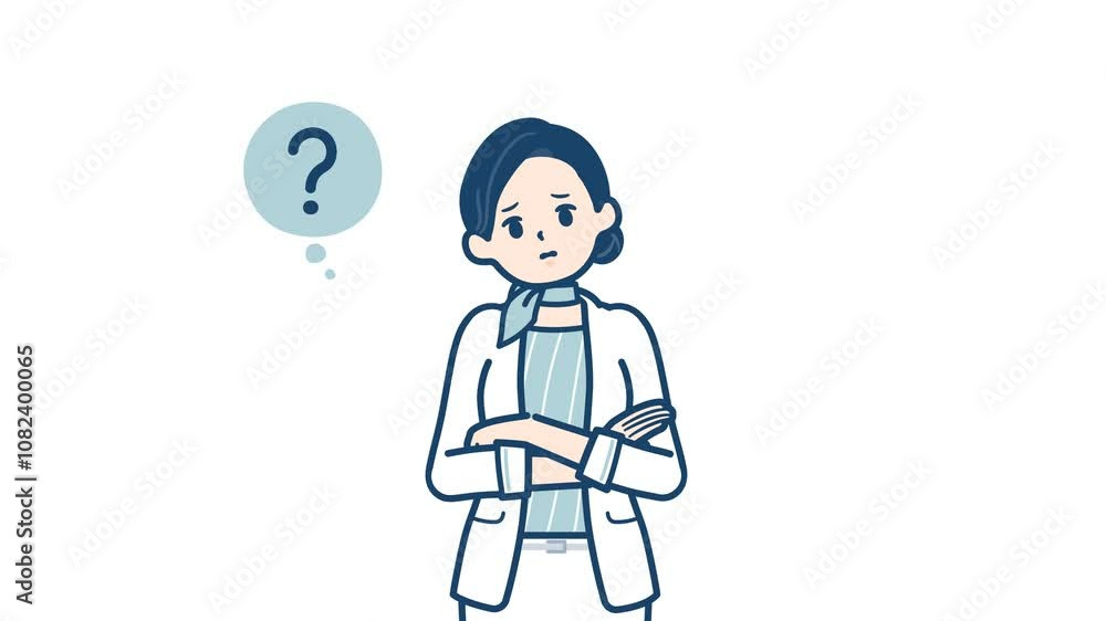 Beauty adviser woman_think and Not Understand_with alpha channel Beauty adviser woman_think and Not Understand_with alpha channel